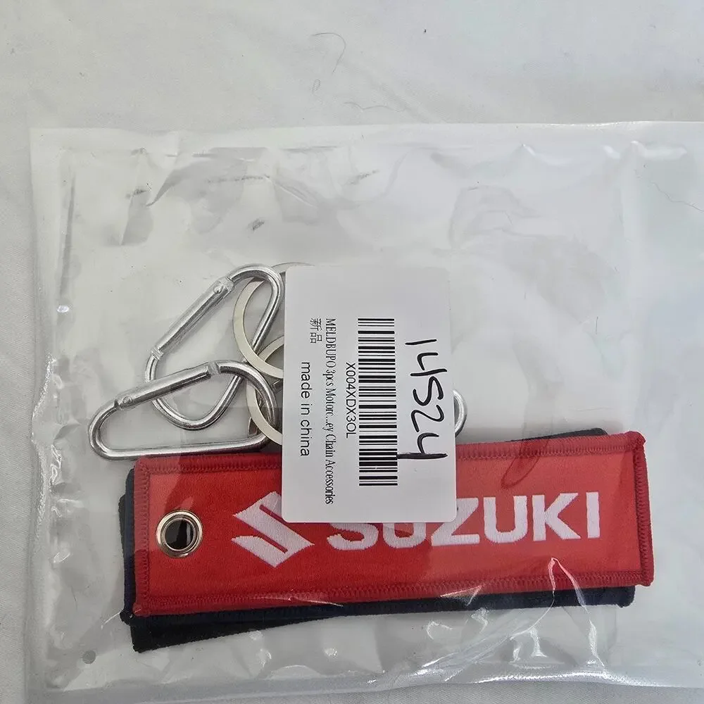 Meldbupo Suzuki Logo Woven Motorcycle Key Chain Carabiner 3 Pk Blue Black Red